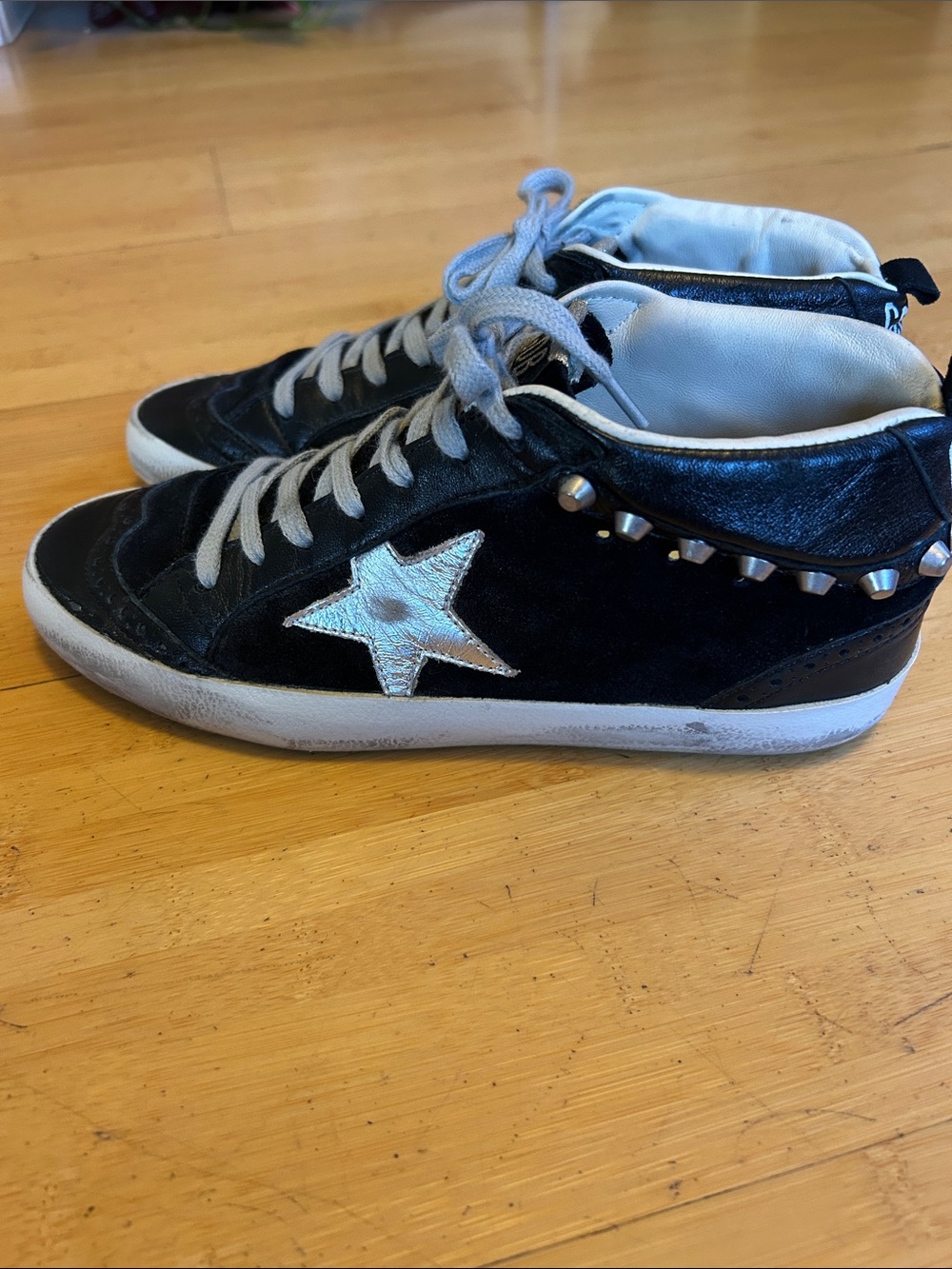Golden Goose Black High-Top Sneakers with Silver Star and Stud Stud Trim